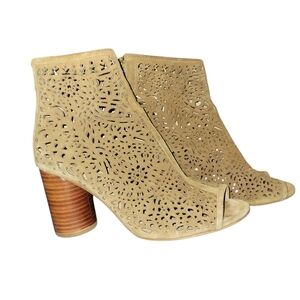 Ash Flirt Beige Lazer Cut-Out Peep Toe Ankle Booties SZ 39